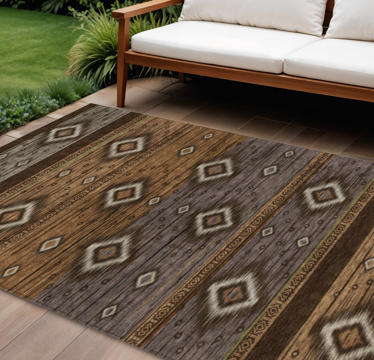 8 X 10 Chocolate Copper And Gray Tribal Washable Indoor Outdoor Area Rug