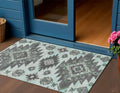 3 X 5 Mint Green And Charcoal Tribal Washable Indoor Outdoor Area Rug