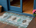3 X 5 Brown And Teal Blue Tribal Washable Indoor Outdoor Area Rug