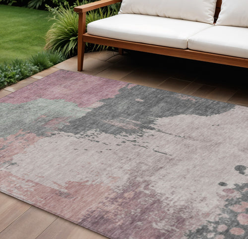 10 X 14 Blush Sage And Charcoal Abstract Washable Indoor Outdoor Area Rug