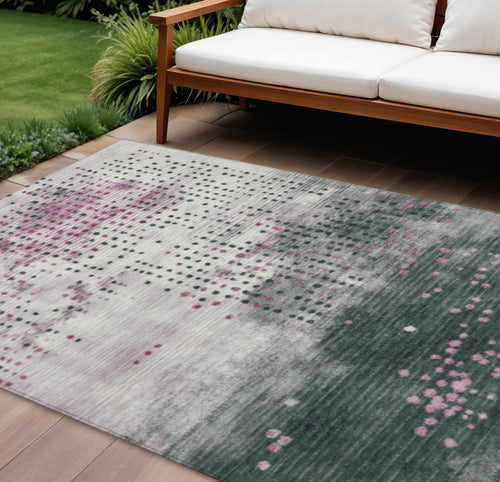 10 X 14 Blush And Emerald Geometric Washable Indoor Outdoor Area Rug