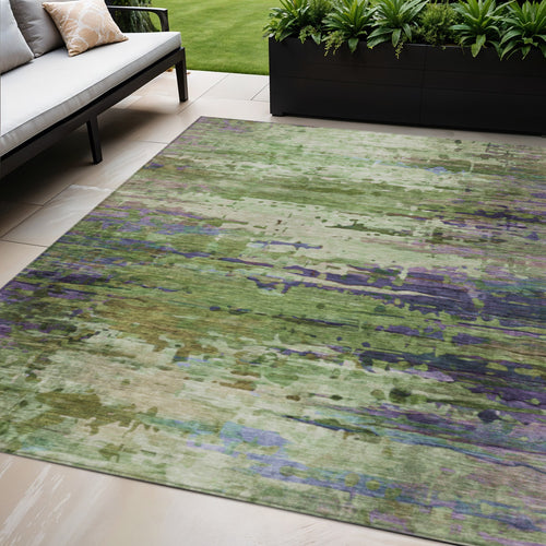 10 X 14 Green Lavender And Purple Abstract Washable Indoor Outdoor Area Rug