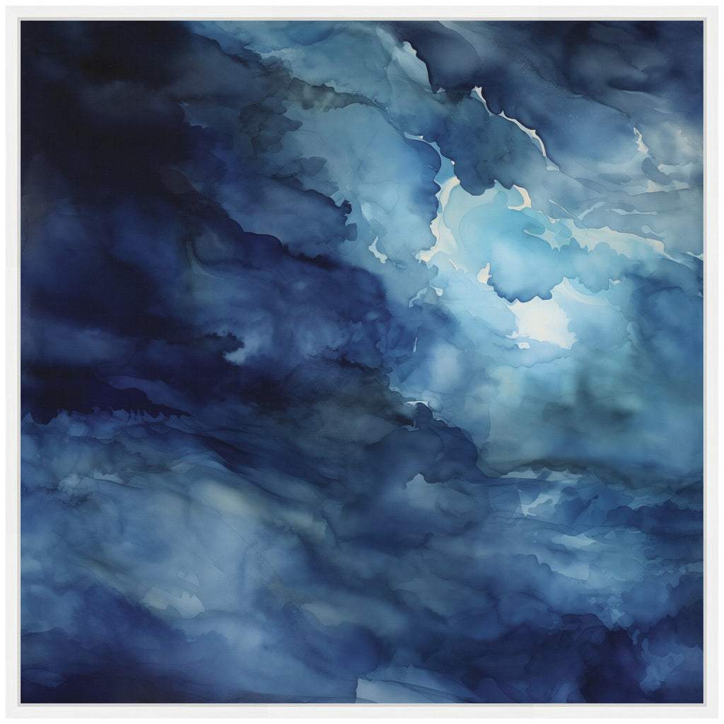 Sylvie Rich Blue Watery Abstract Framed Canvas by The Creative Bunch Studio