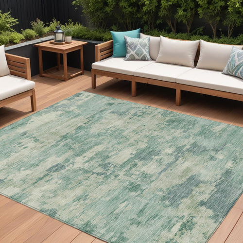 10 X 14 Teal Blue Linen And Pale Aqua Abstract Washable Indoor Outdoor Area Rug
