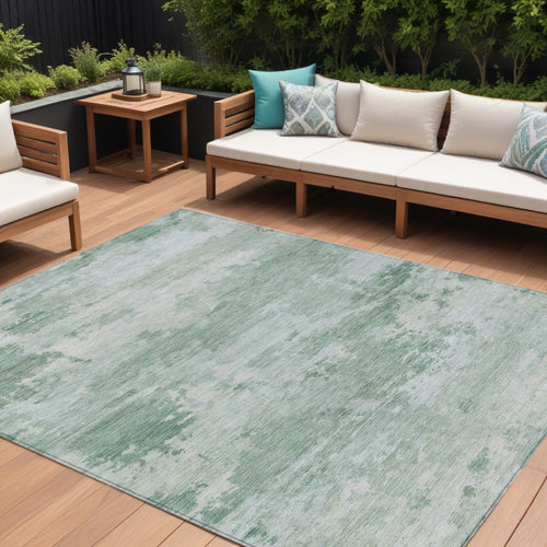 10 X 14 Mint Green And Pale Aqua Abstract Washable Indoor Outdoor Area Rug