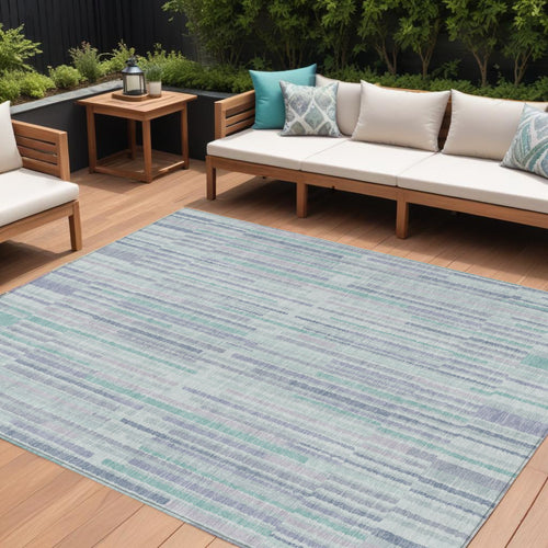 10 X 14 Mint Green And Ivory Striped Washable Indoor Outdoor Area Rug