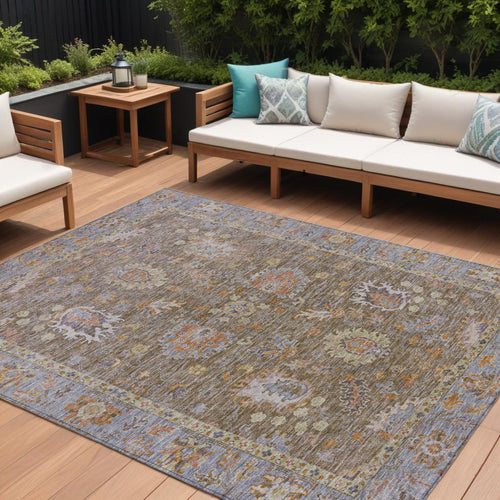 10 X 14 Brown And Lavender Floral Washable Indoor Outdoor Area Rug