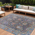 9 X 12 Gray And Denim Blue Floral Washable Indoor Outdoor Area Rug