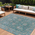 8 X 10 Teal Blue And Beige Floral Washable Indoor Outdoor Area Rug