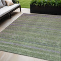 5 X 8 Olive Green And Purple Striped Washable Indoor Outdoor Area Rug