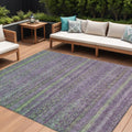 10 X 14 Purple And Lime Green Striped Washable Indoor Outdoor Area Rug