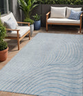 5 X 8 Sky Blue And Silver Abstract Washable Indoor Outdoor Area Rug
