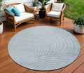 8 Sky Blue And Silver Round Abstract Washable Indoor Outdoor Area Rug