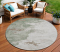8 Artichoke Green And Linen Round Abstract Washable Indoor Outdoor Area Rug