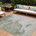 10 X 14 Artichoke Green And Linen Abstract Washable Indoor Outdoor Area Rug