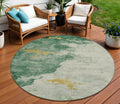 8 Emerald And Gold Round Abstract Washable Indoor Outdoor Area Rug