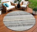 8 Black And Silver Round Striped Washable Indoor Outdoor Area Rug