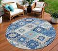 8 Blue Beige And Sky Blue Round Southwestern Washable Indoor Outdoor Area Rug