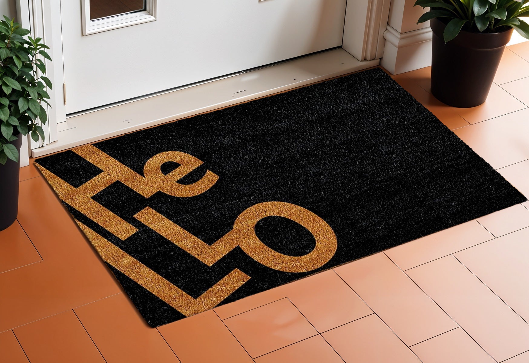 17 X 29 Black And Natural Hello Outdoor Coir Door Mat