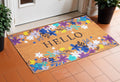17 X 29 Natural Blue And Purple Floral Hello Outdoor Coir Door Mat