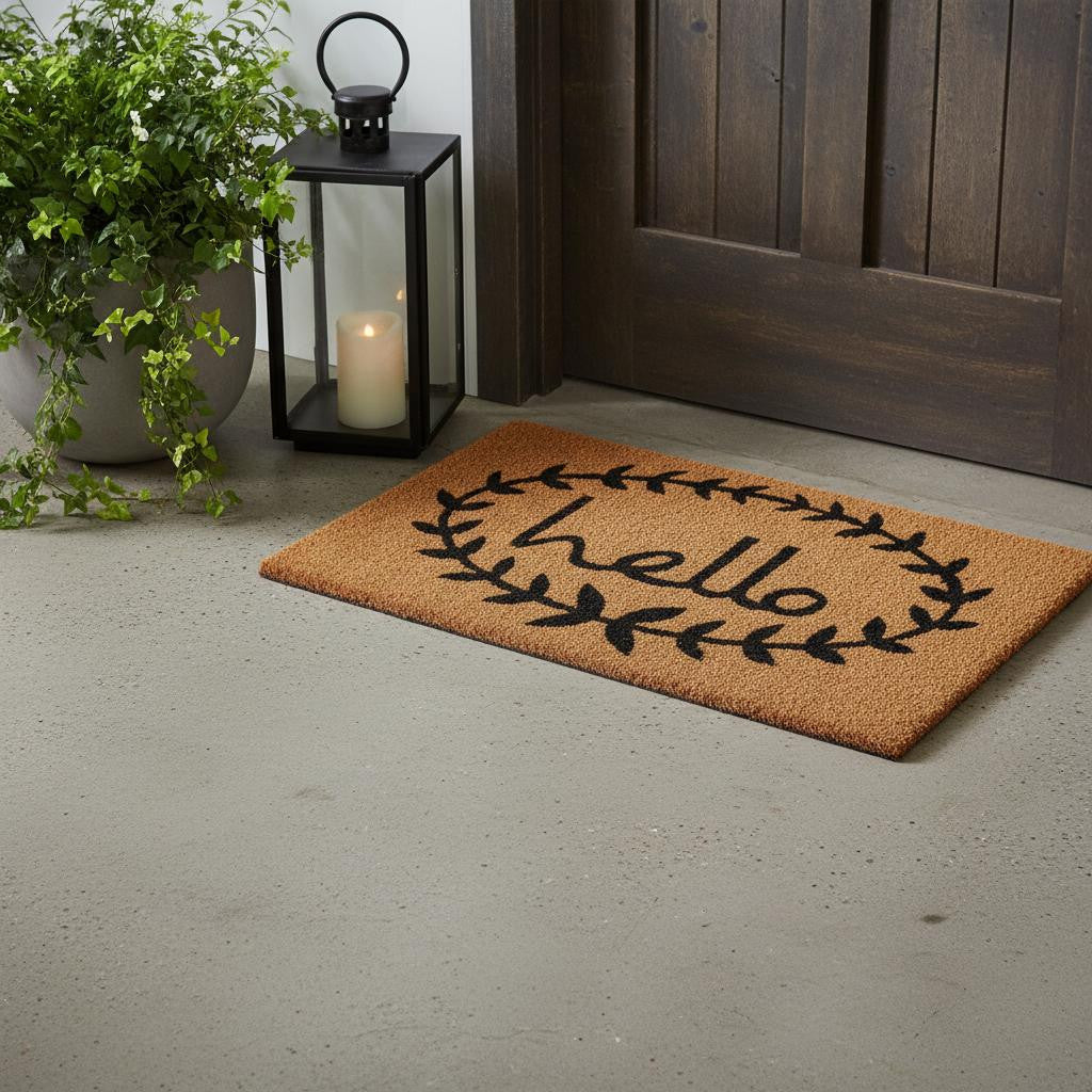 17 X 29 Natural And Black Hello Outdoor Coir Door Mat