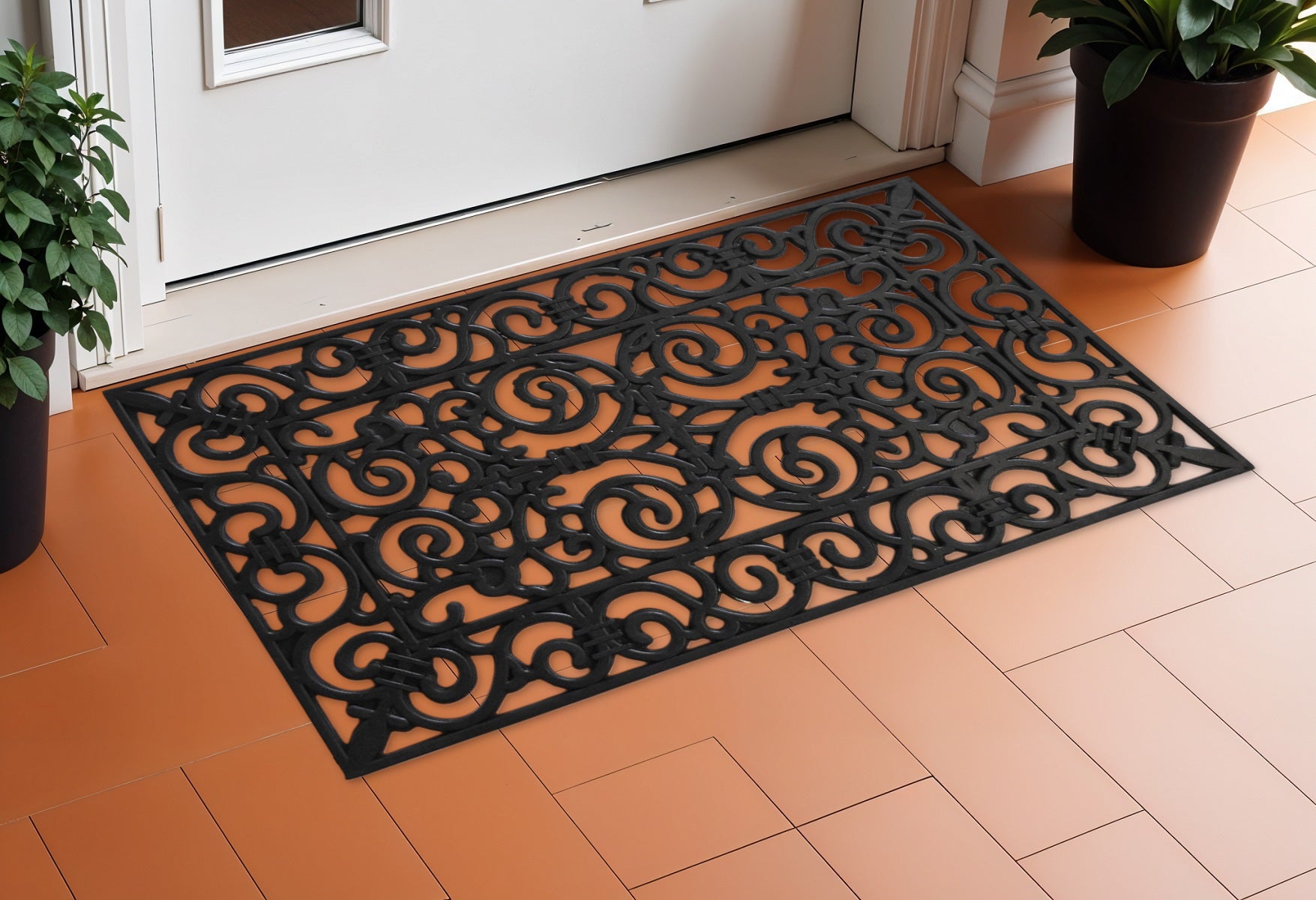 24 X 36 Black Scrollwork Outdoor Rubber Door Mat