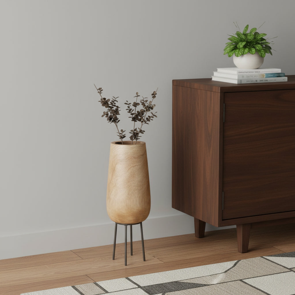 15 Natural Wood And Metal Cylinder Floor Vase