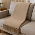 50 X 67 Sand Cotton Blend Woven Throw Blanket with Fringe