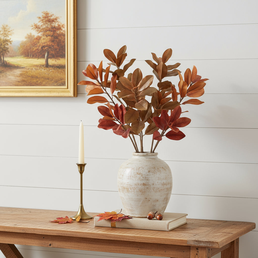 Set of Six Orange Red And Brown Fall Magnolia Leaf Wreath Sprays