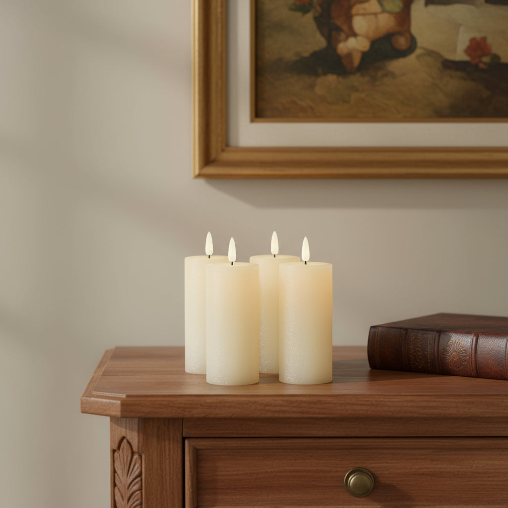 Set of Four Ivory Unscented Candle Flameless Pillar Candles