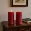 Set of Two Red Unscented Candle Flameless Pillar Candles
