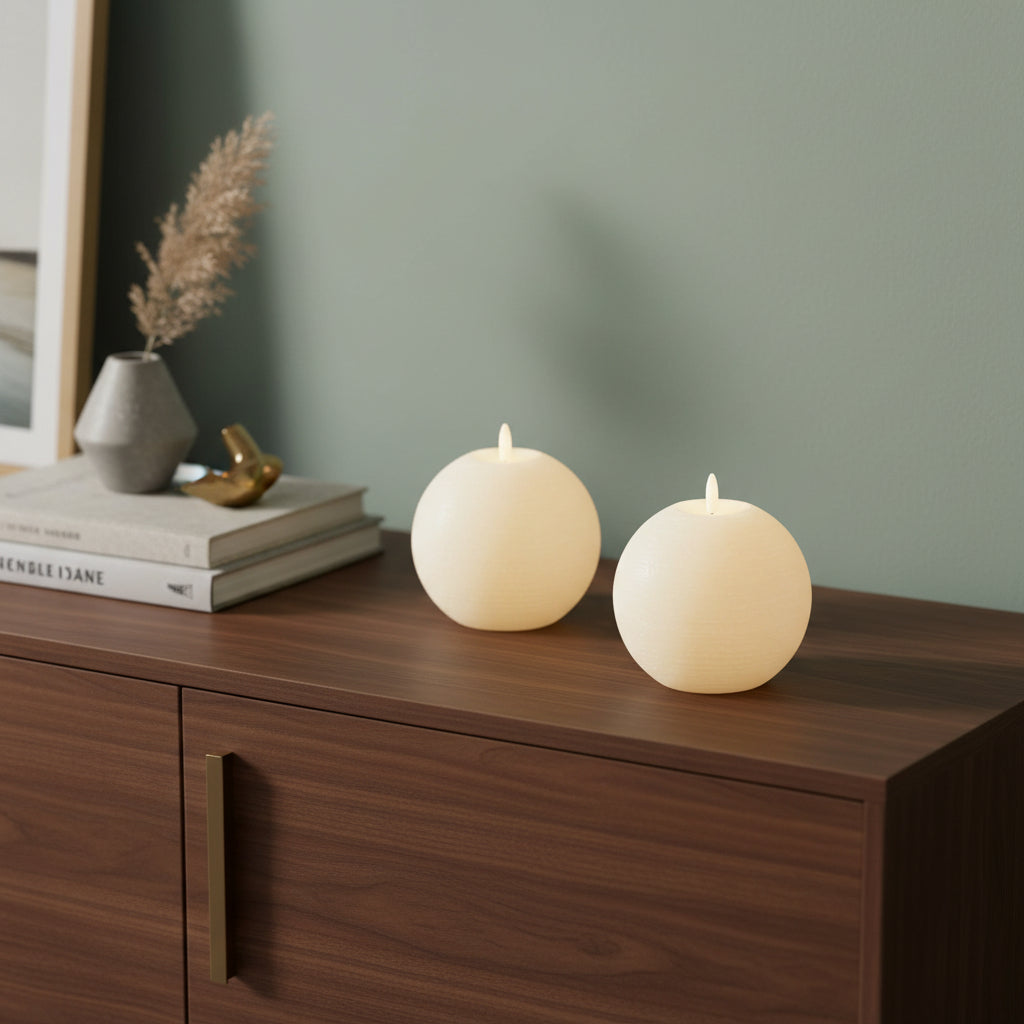 Set of Two Ivory Unscented Candle Flameless Designer Candles