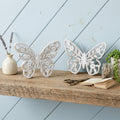 Set of Two White And Beige Polyresin Butterfly Tabletop Sculptures