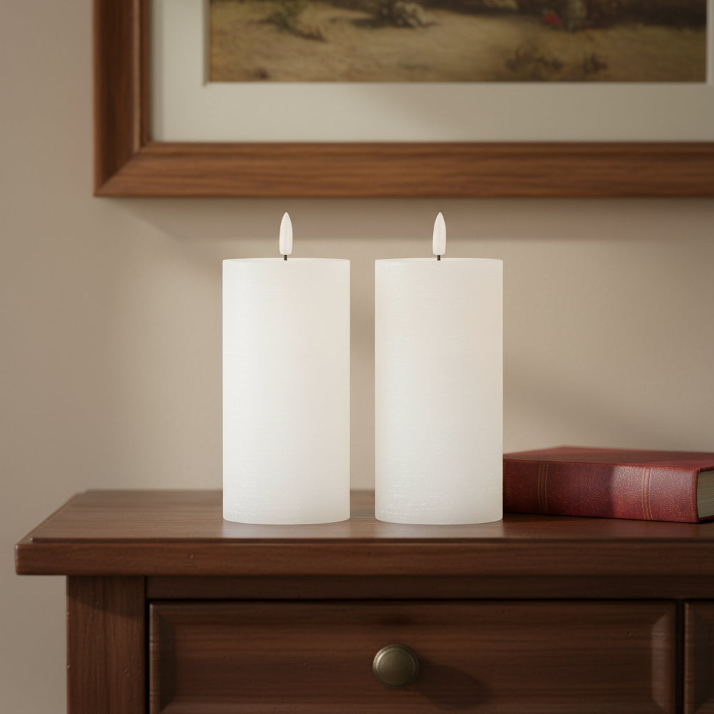 Set of Two White Unscented Candle Flameless Pillar Candles