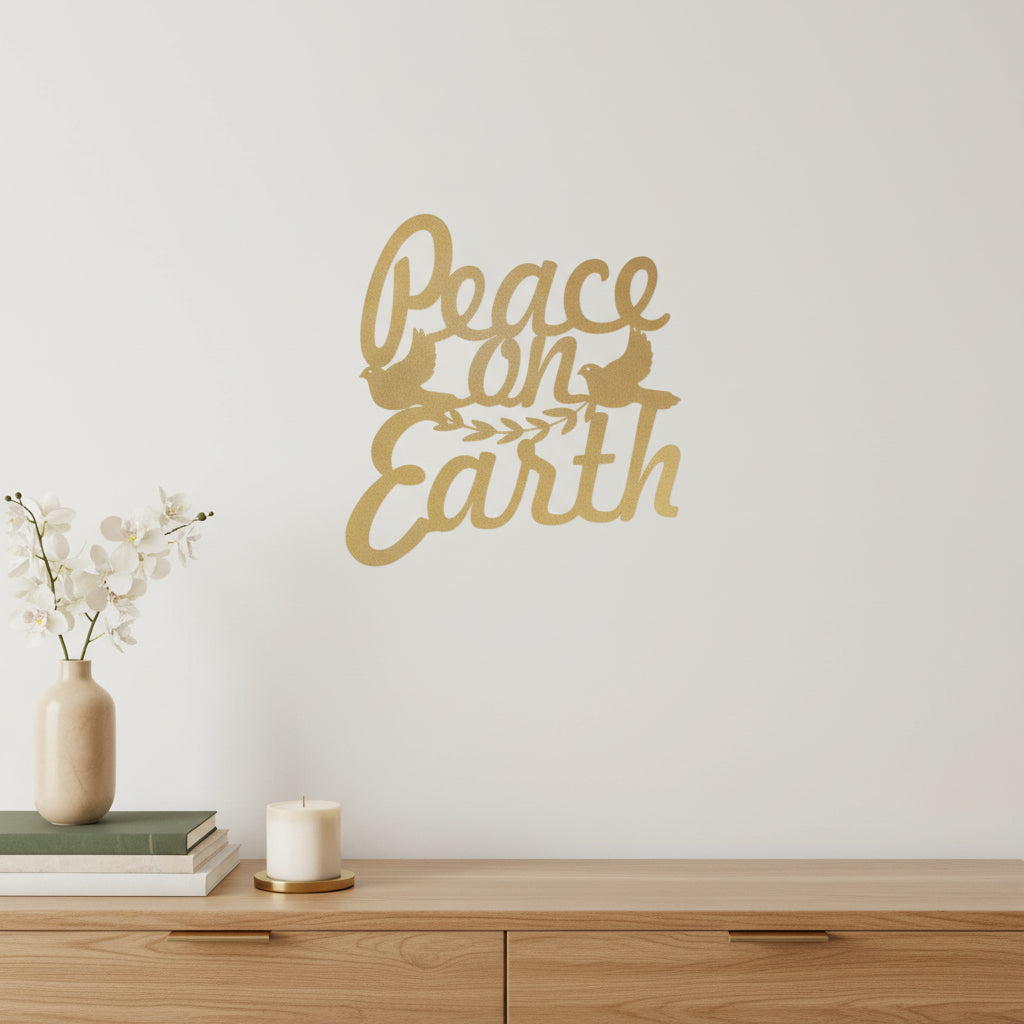 16 X 14 Gold Metal Peace On Earth Metal Text Wall Decor