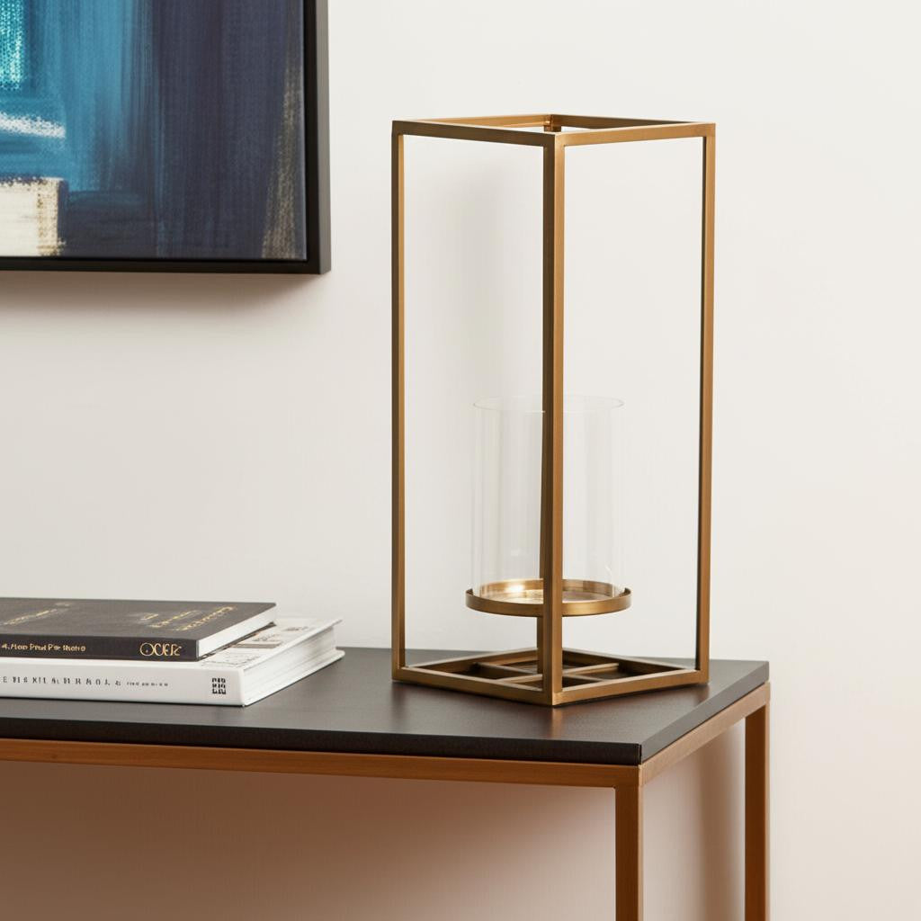16 Clear And Gold Metal And Glass Tabletop Candle Holder