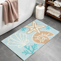 32 Blue Tan And White Cotton Seashells And Coral Bath Rug