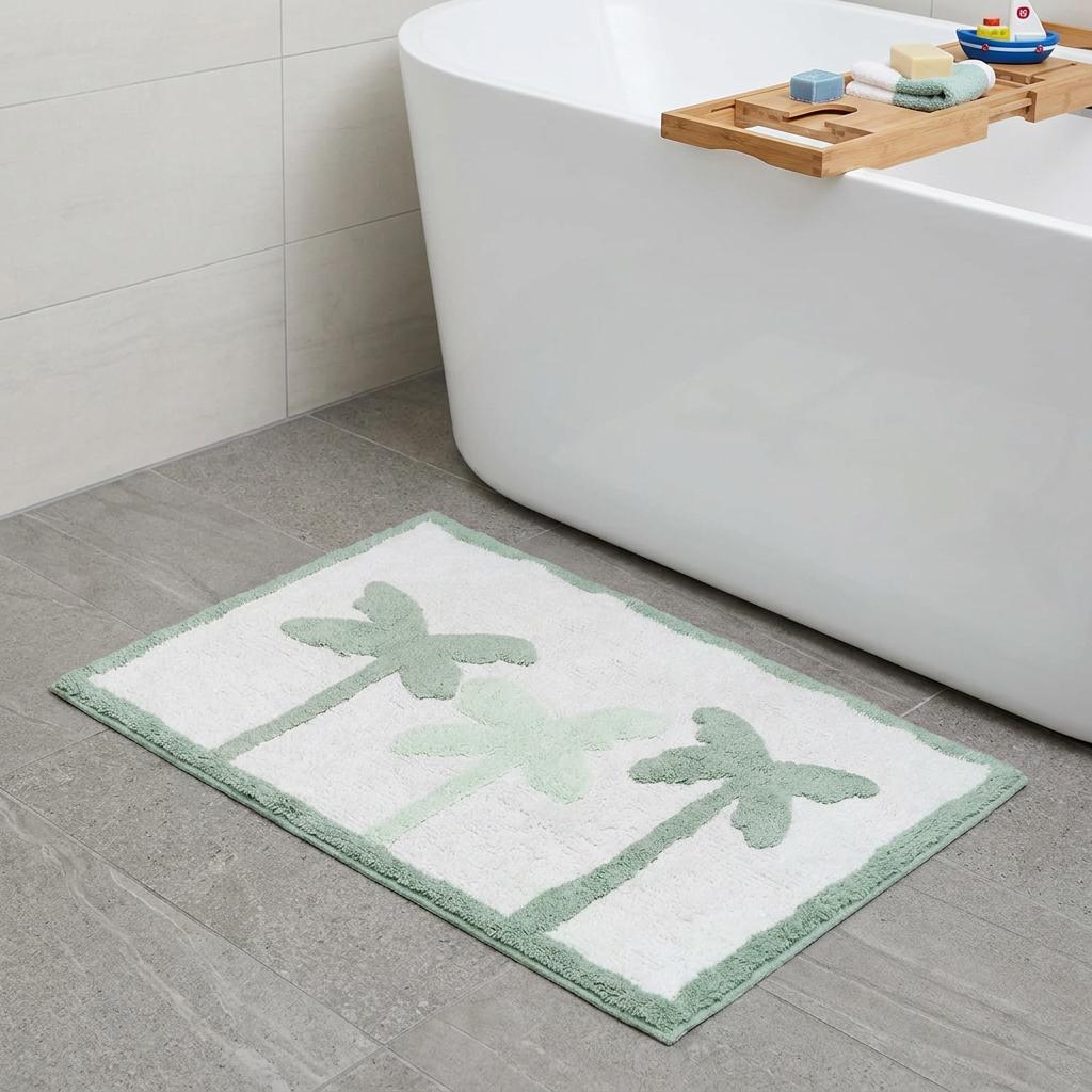32 Green And White Cotton Palm Trees Bath Rug