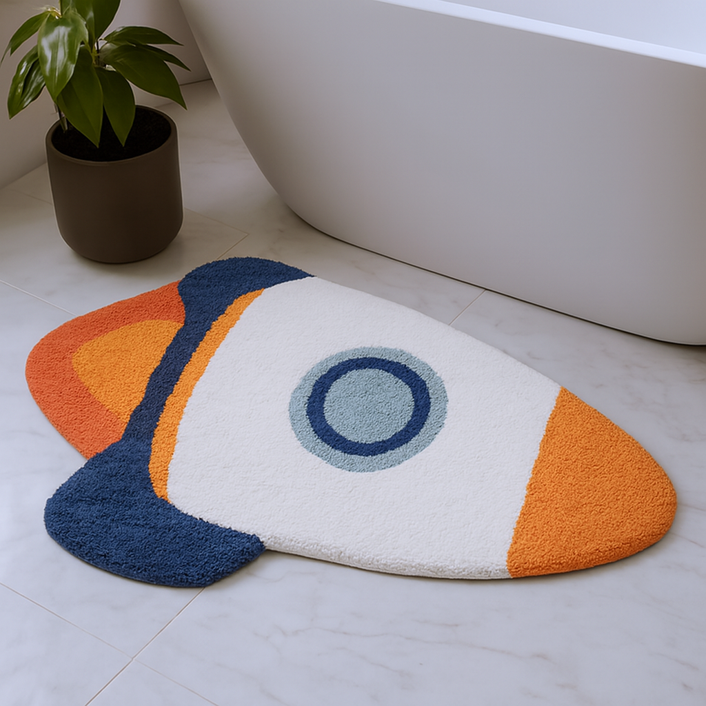 2 X 3 Orange And White Spaceships Youthful Washable Area Rug
