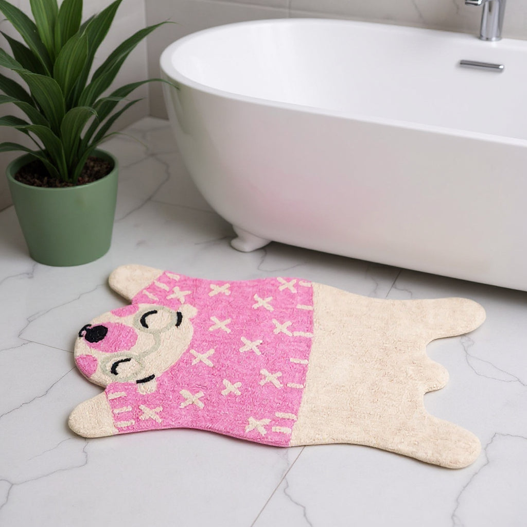 2 X 4 Beige And Pink Bear Youthful Washable Area Rug