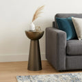 26 Inch Textured Antiqued Gold Distressed Iron Round Pedestal End Table