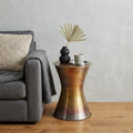 20 Inch Antique Antiqued Brass Distressed Iron Round Hourglass End Table