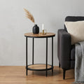 24 Inch Natural Natural and Black Solid Wood and Iron Round End Table With Shelf