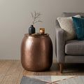 21 Inch Hammered Copper Distressed Iron Round Drum End Table