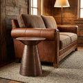20 Inch Textured Copper Distressed Iron Round Pedestal End Table