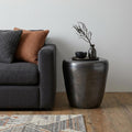 22 Inch Copper Black and Copper Distressed Iron Round Drum End Table