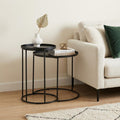 Set of Two Black Iron Round Frame Nested Tables