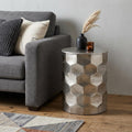 20 Inch Antique Silver Iron Round Drum End Table With Storage