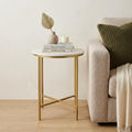 21 Inch Powder Coated White and Gold Marble and Iron Round End Table