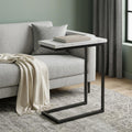 24 Inch Glossy White and Black Marble and Iron End Table